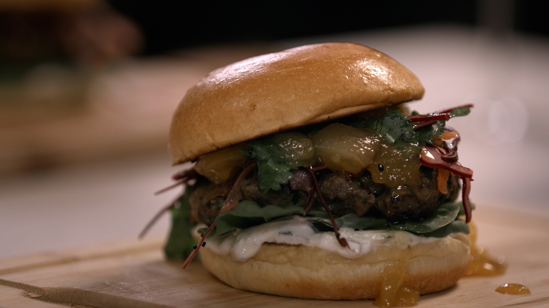 Spiced Lamb Burger with Raita and Asian Slaw | Tastemade