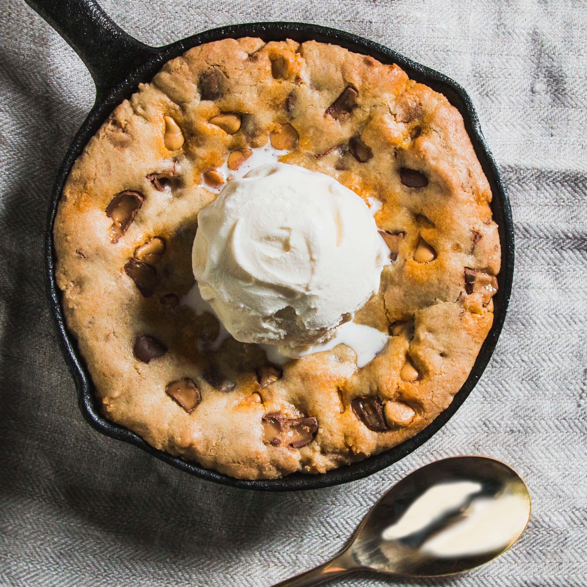 Cast Iron Skillet Chocolate Chip Cookies with Toffee