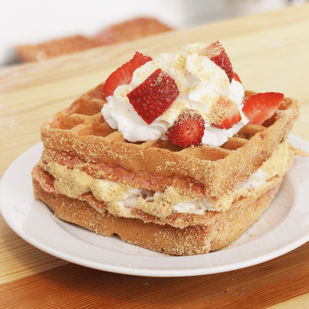 Mini Waffle Sandwiches with Strawberries