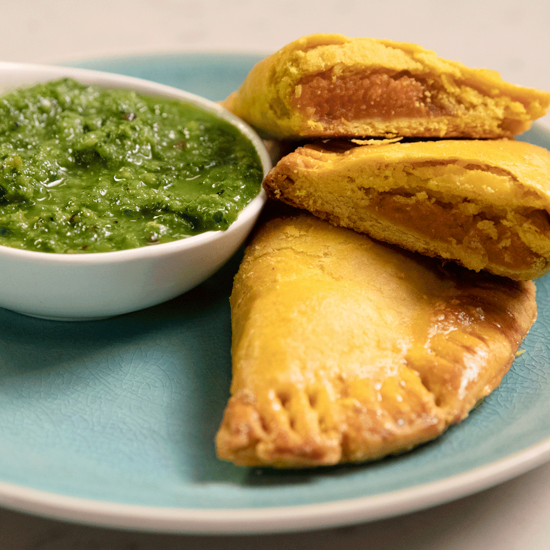 Sweet Potato Jamaican Patties with Salsa Verde