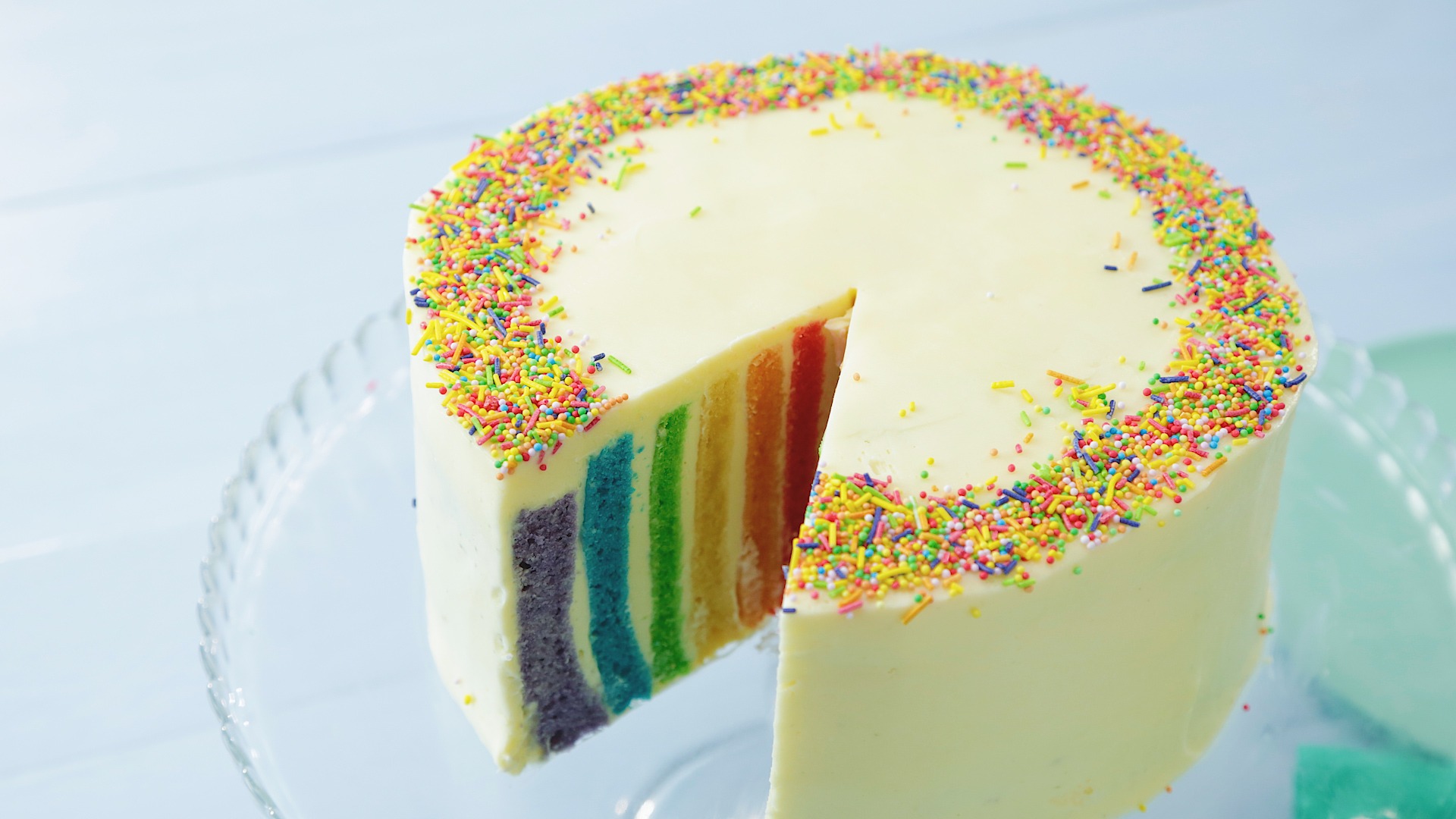 Rainbow Cake with Rainbow Frosting - SugarHero