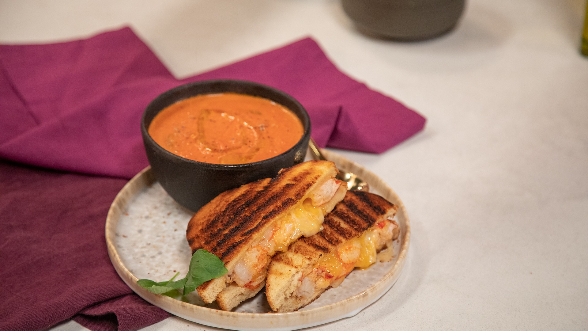 Lobster Grilled cheese sandwich w/ Tomato Bisque Tastemade