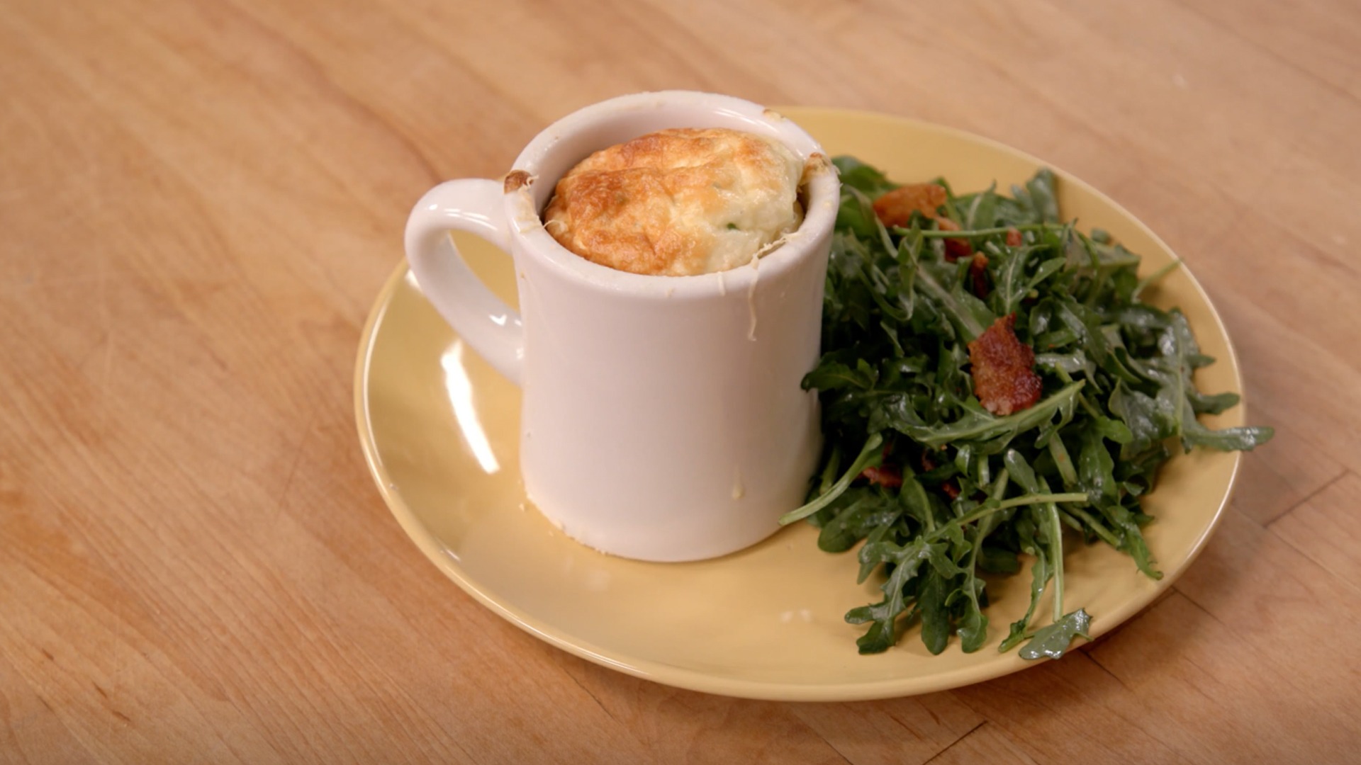Egg Soufflé With Bacon Arugula Salad | Tastemade