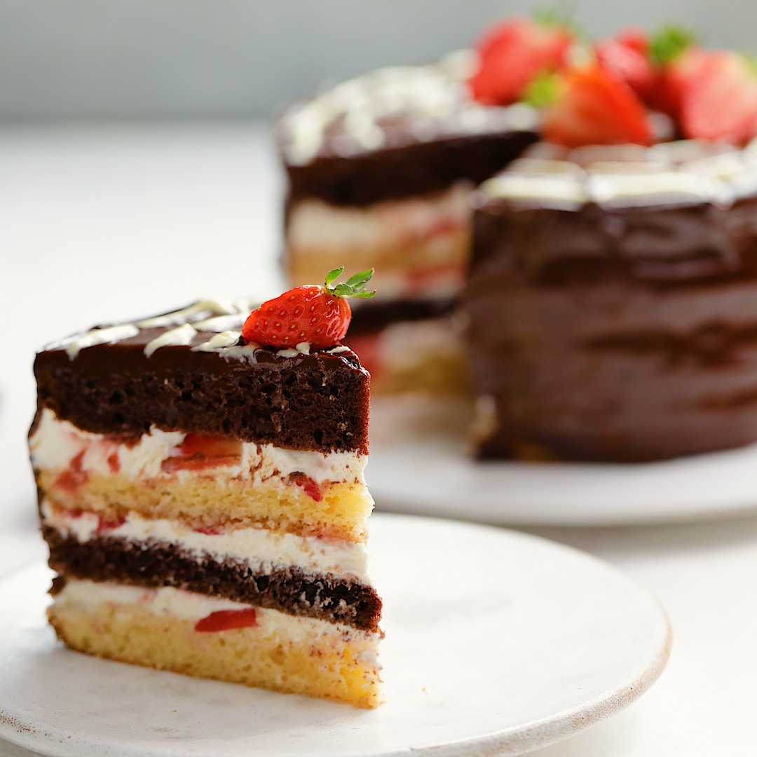 Black and White Strawberry Layer Cake | Tastemade