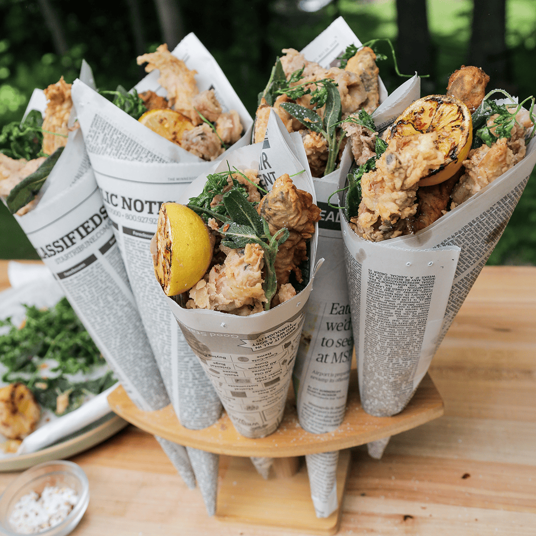 Seafood Fritto Misto with Fried Herbs, Chile Salt and Lemon