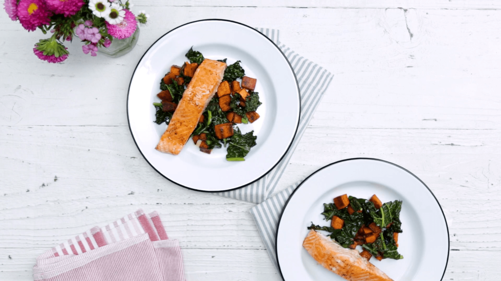 MapleGlazed Sheet Pan Salmon With Kale and Sweet Potatoes Tastemade