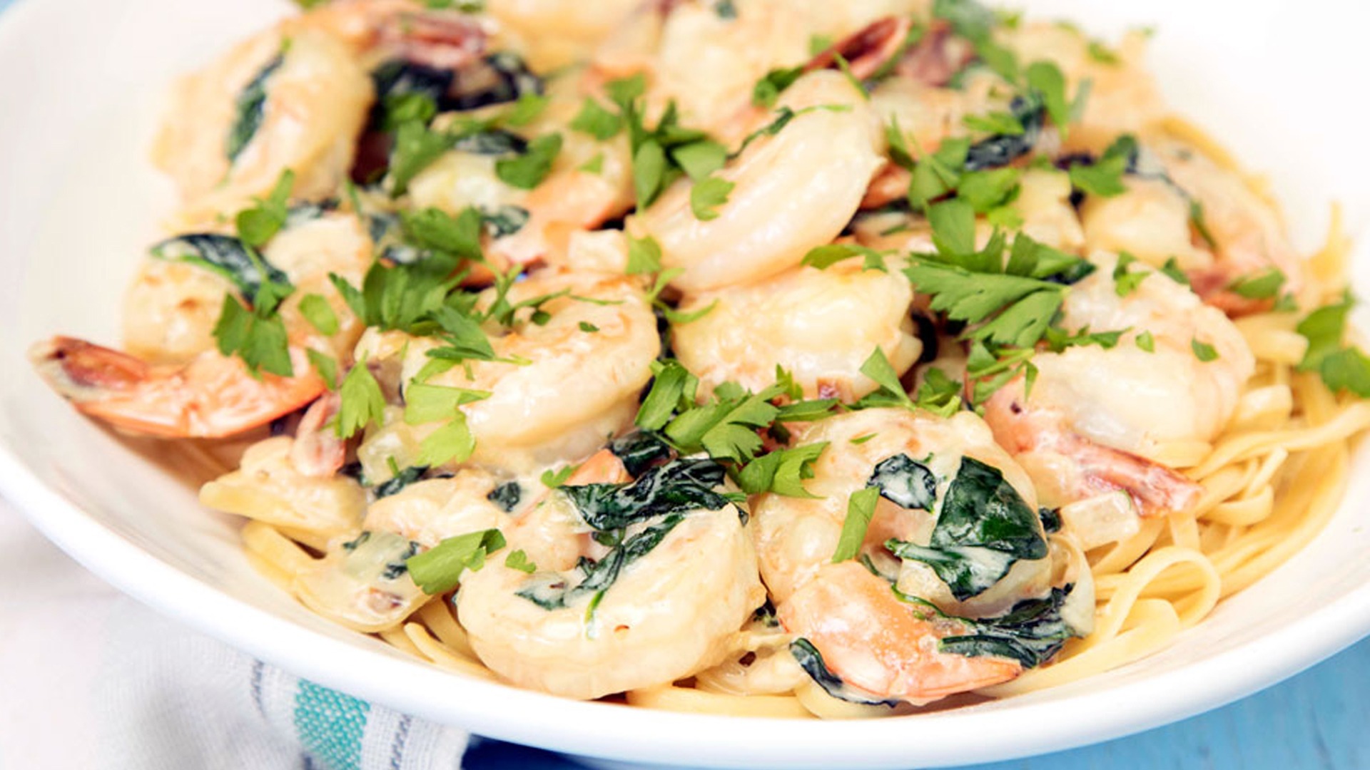 Buttery Garlic Shrimp Over Linguine | Tastemade