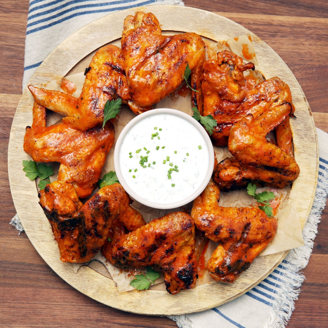 Grilled Spicy Chicken Wings with Homemade Ranch | Tastemade
