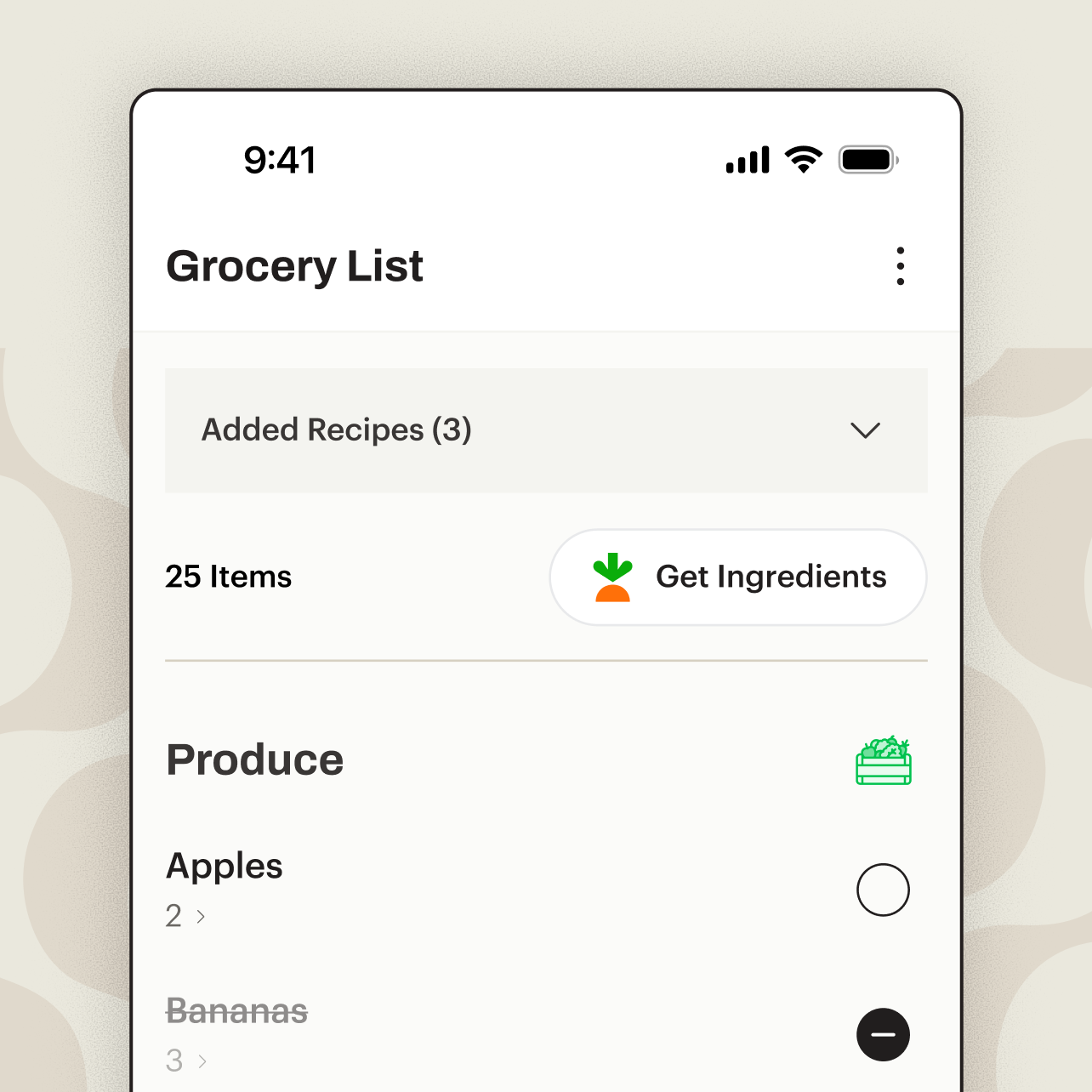 Grocery list preview.
