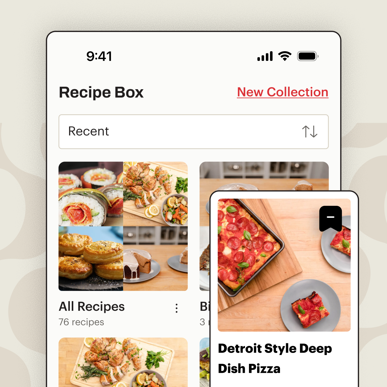 Saved recipes collection preview.